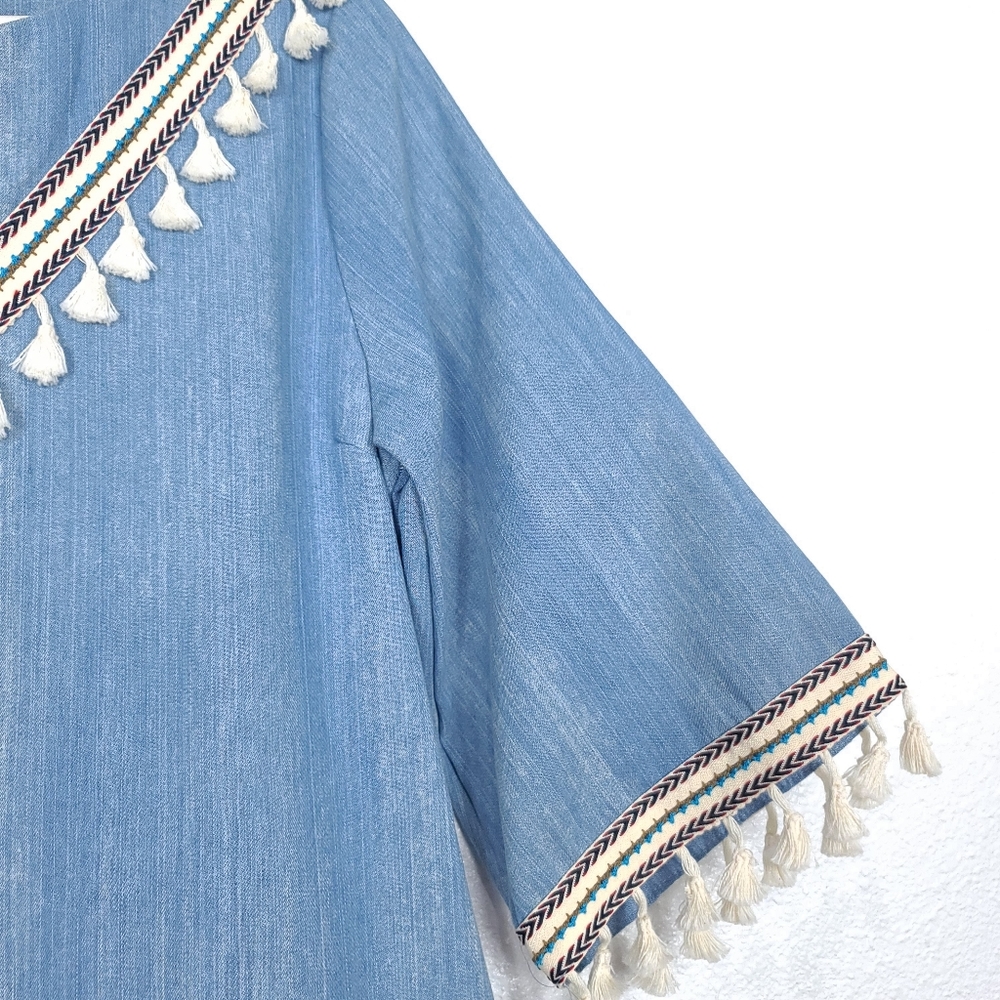 HAYDEN LA Boho Denim Chambray Tassels Mini Dress - Picture 8 of 16